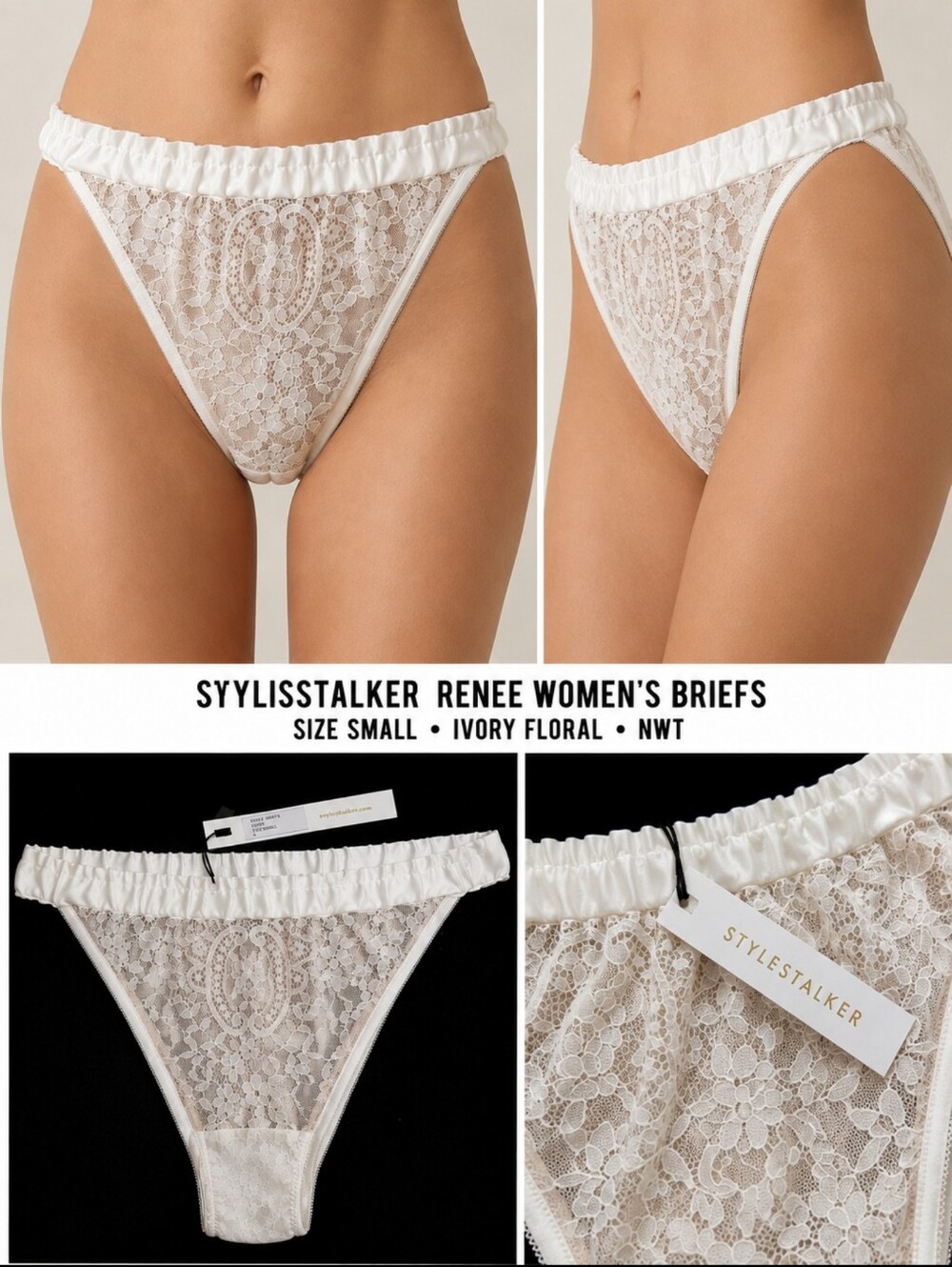 Stylestalker RENEE  Women's Briefs Size Small Ivory Floral  NWT!